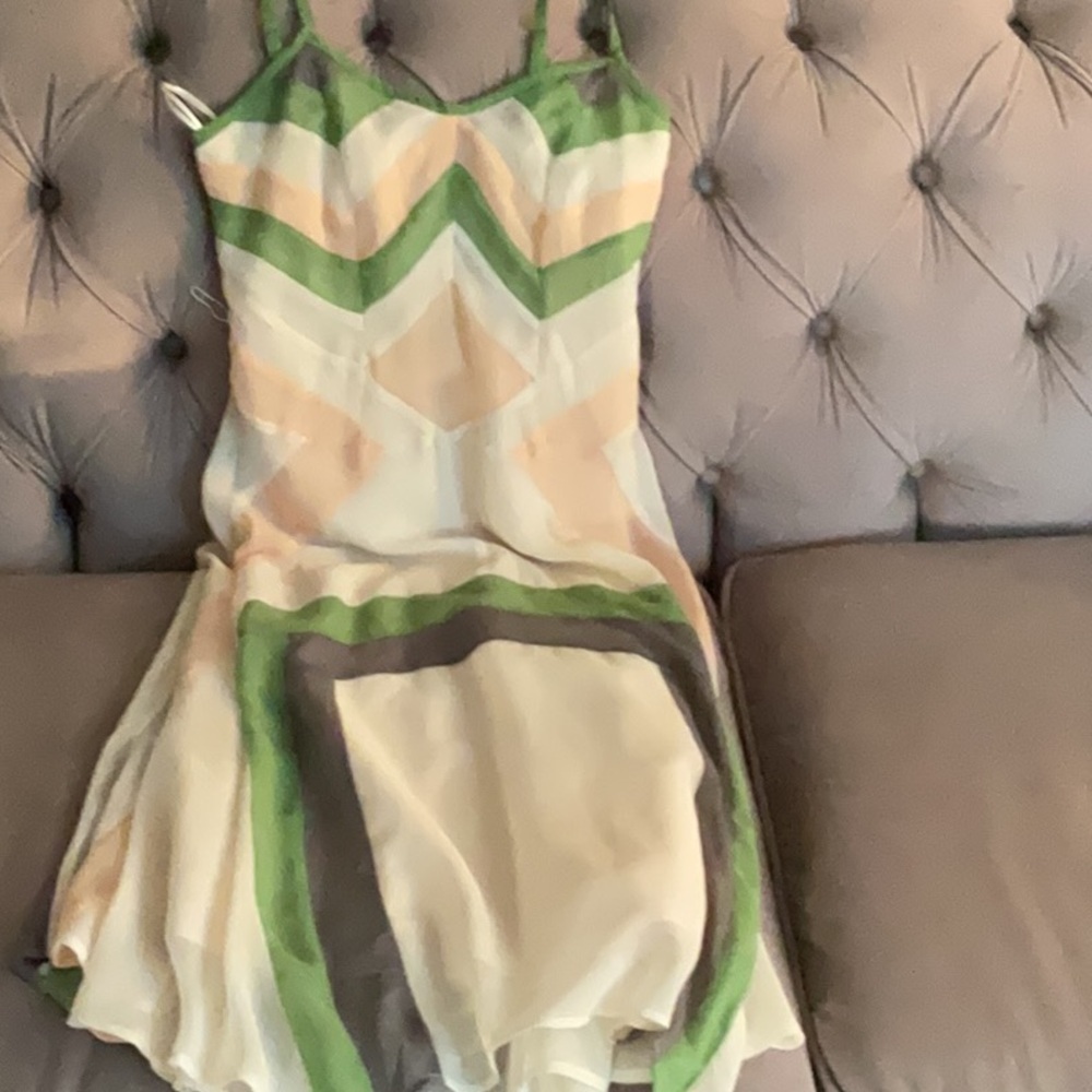 Modcloth Asymmetrical Dress in Green and Cream